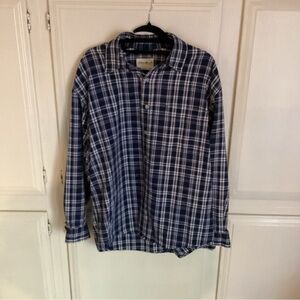 Eddie Bauer Navy Checkered Flannel Work Chore Men's Large